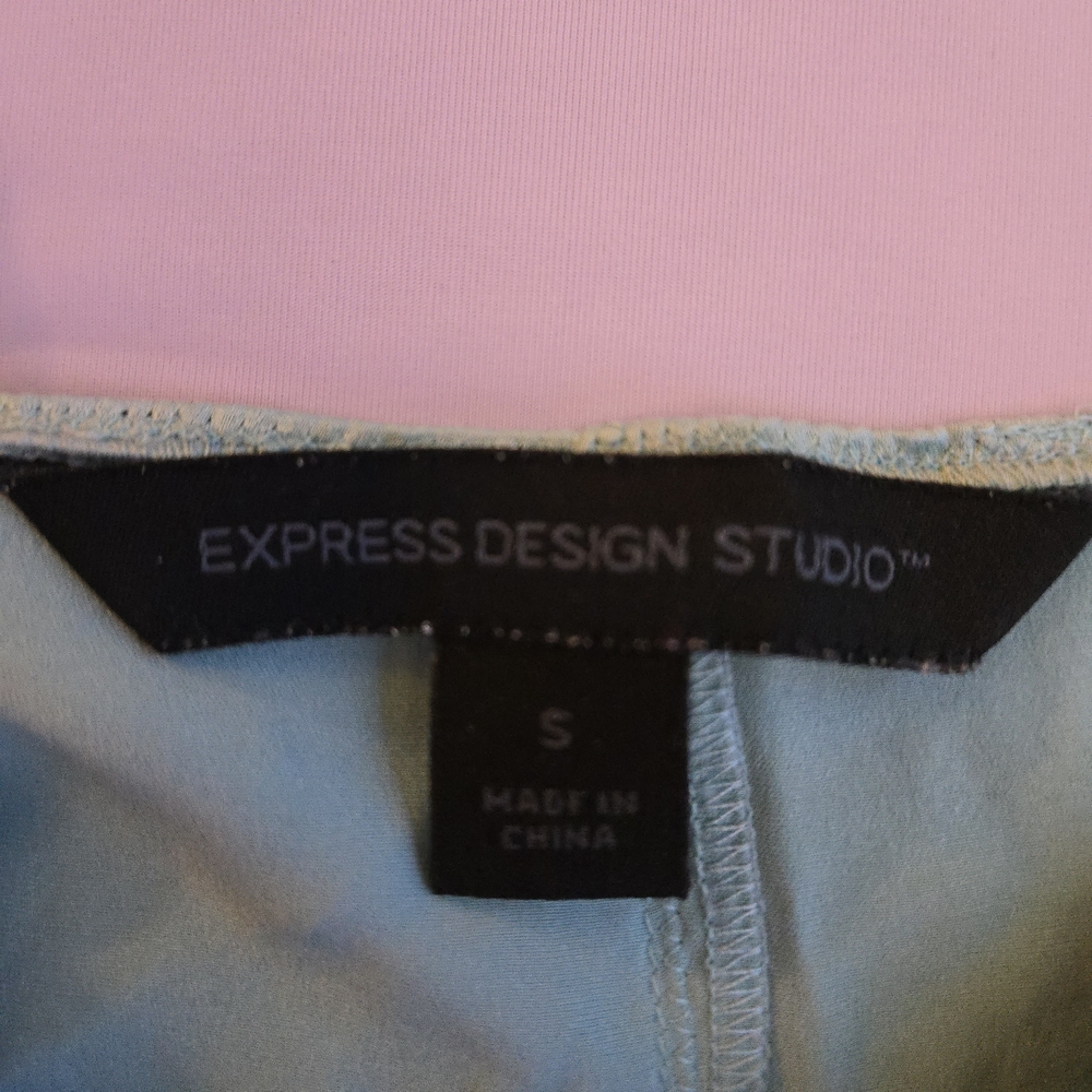 Express Sky Blue Stretch Silk 90s Y2K Bustier Seam Cami Spaghetti Strap Tank EB3 - Picture 2 of 9